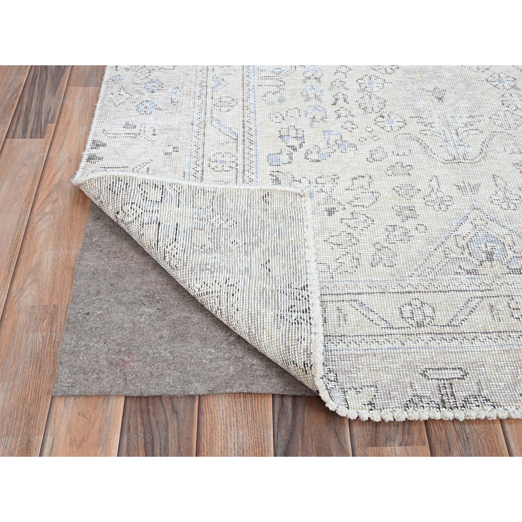 Ivory Wool Hand Knotted Vintage Persian White Wash Tabriz Clean Worn Down Rug In Excellent Condition For Sale In Carlstadt, NJ