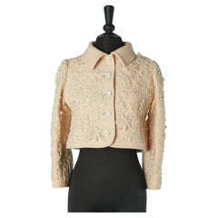Vintage Ivory wool single breasted jacket with wool flower embroideries TROTTMANN 