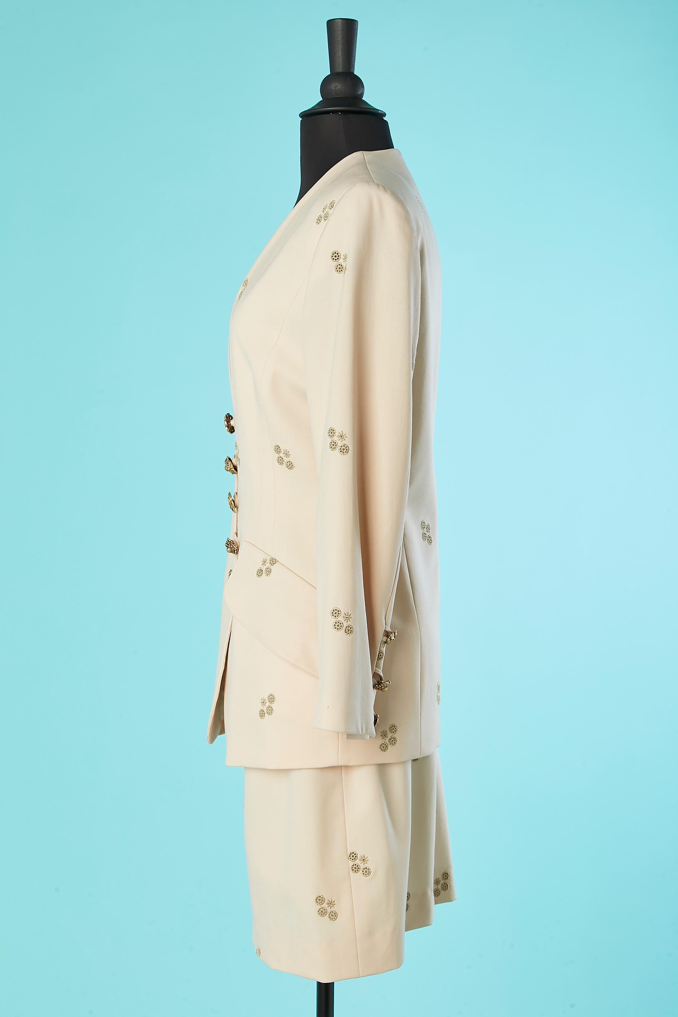 Ivory wool skirt suit with gold threads embroideries Lolita Lempicka In Excellent Condition For Sale In Saint-Ouen-Sur-Seine, FR