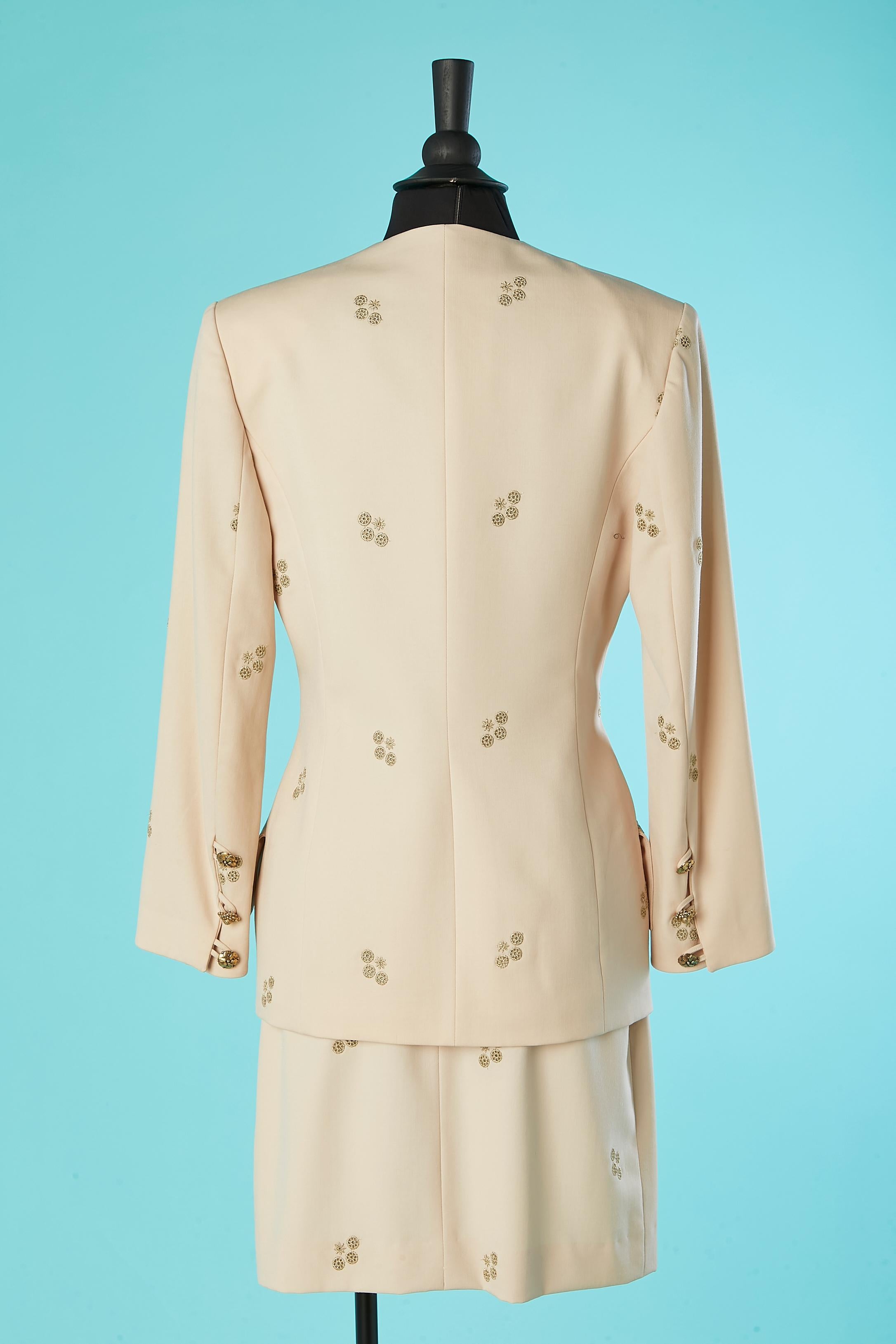 Women's Ivory wool skirt suit with gold threads embroideries Lolita Lempicka For Sale