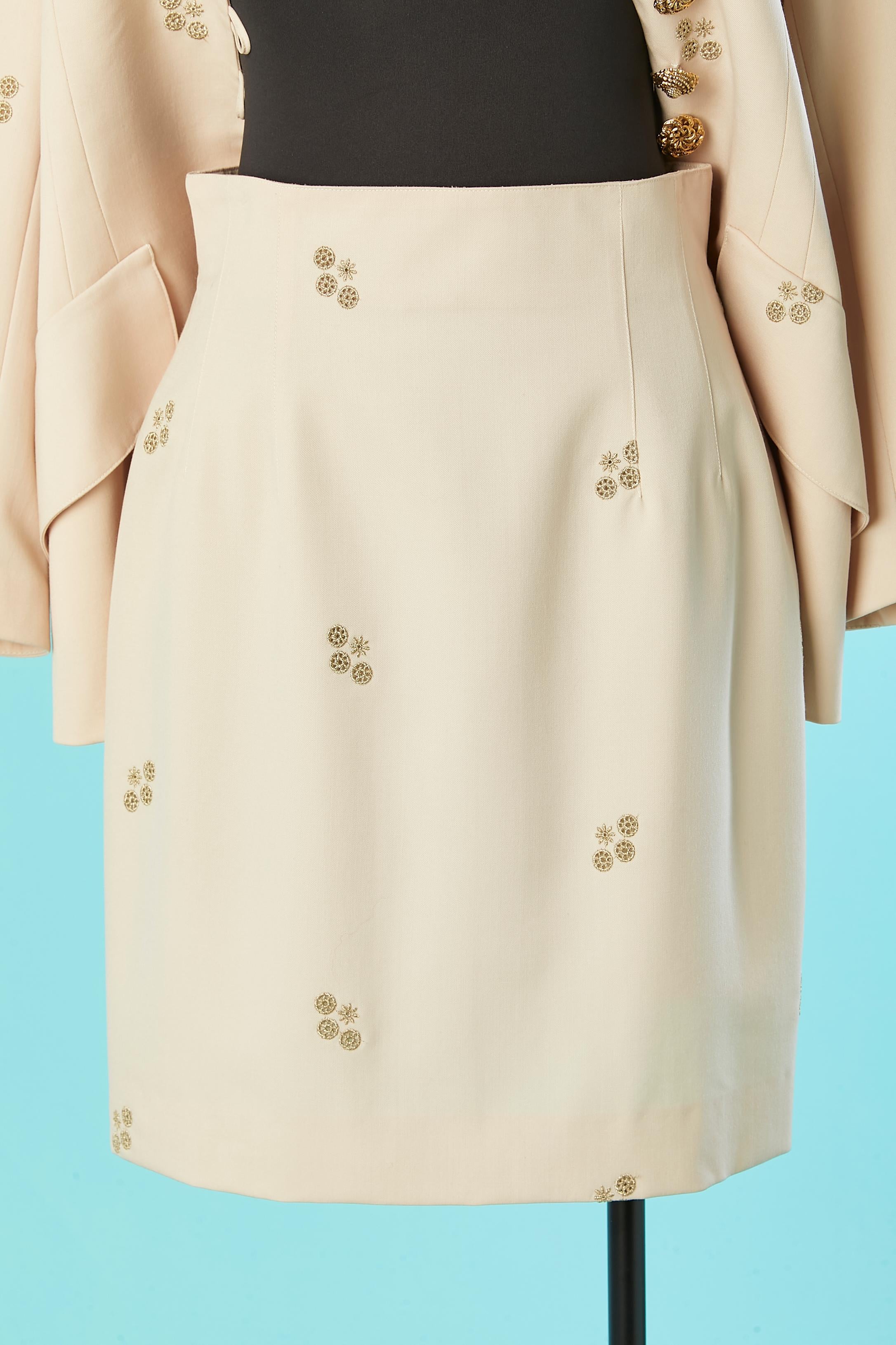 Ivory wool skirt suit with gold threads embroideries Lolita Lempicka For Sale 1