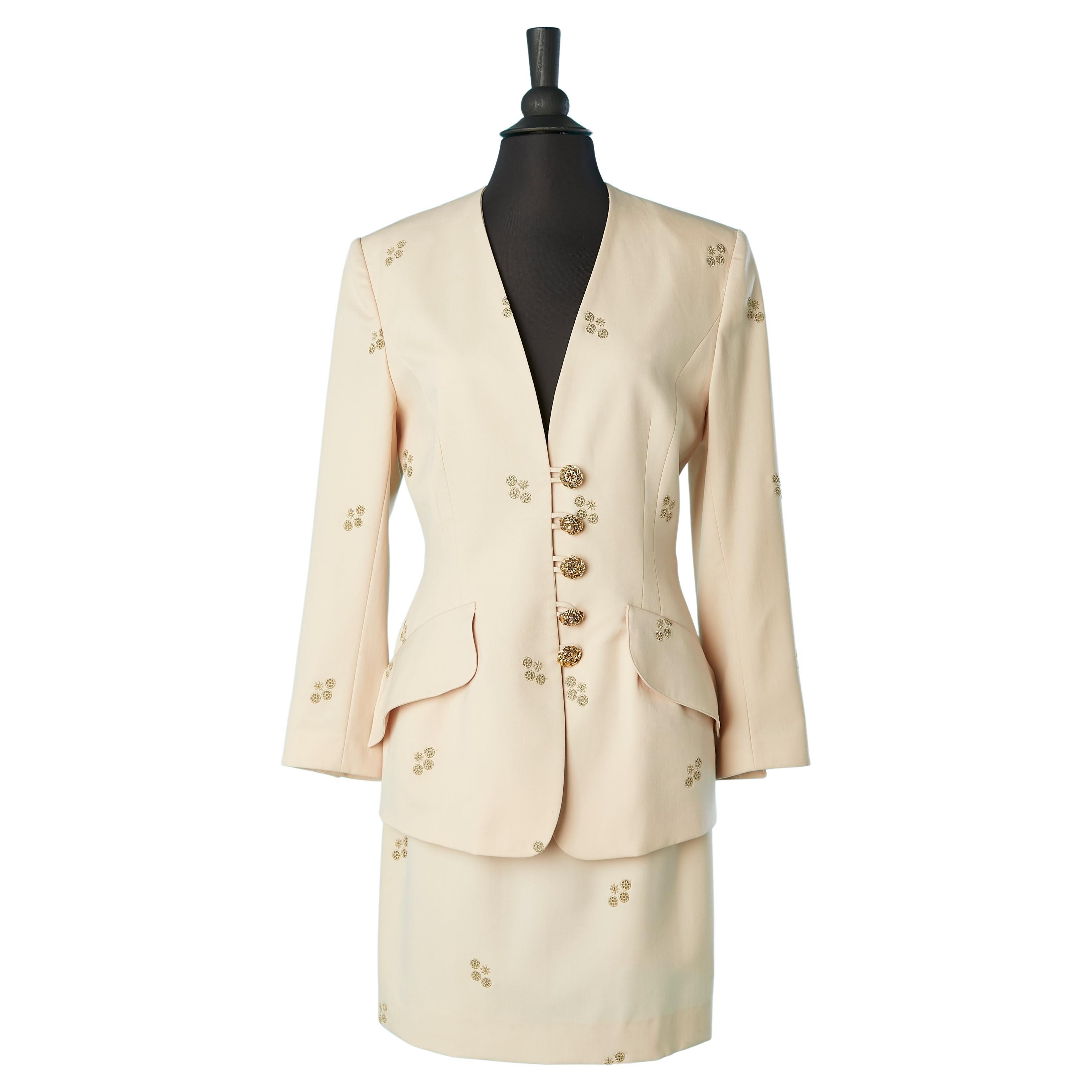 Ivory wool skirt suit with gold threads embroideries Lolita Lempicka