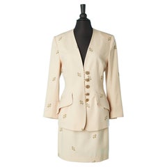 Ivory wool skirt suit with gold threads embroideries Lolita Lempicka