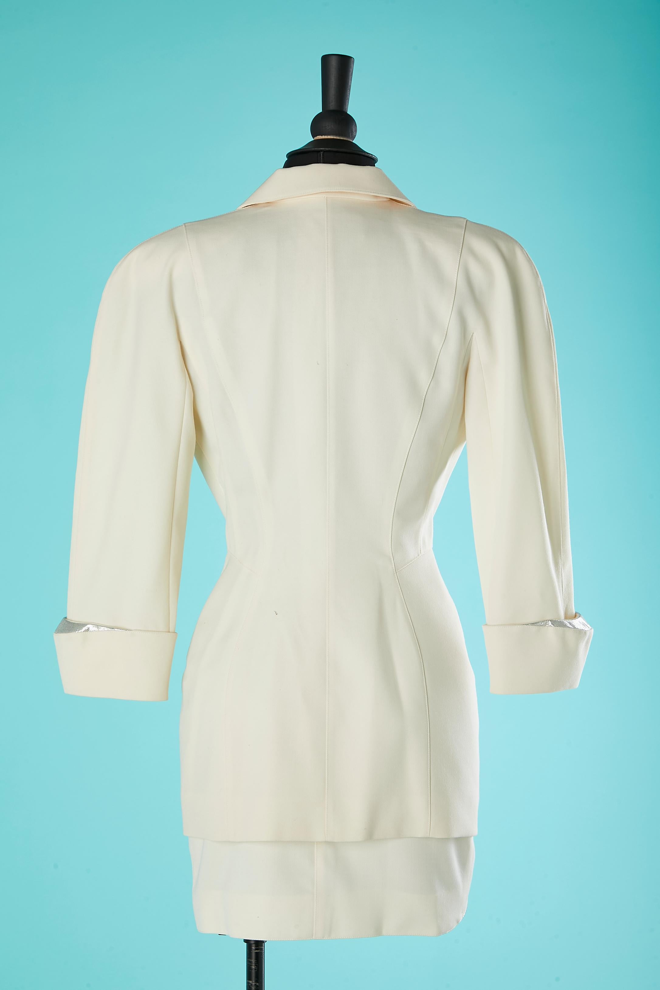 Ivory wool skirt-suit with silver lurex details Thierry Mugler  For Sale 2
