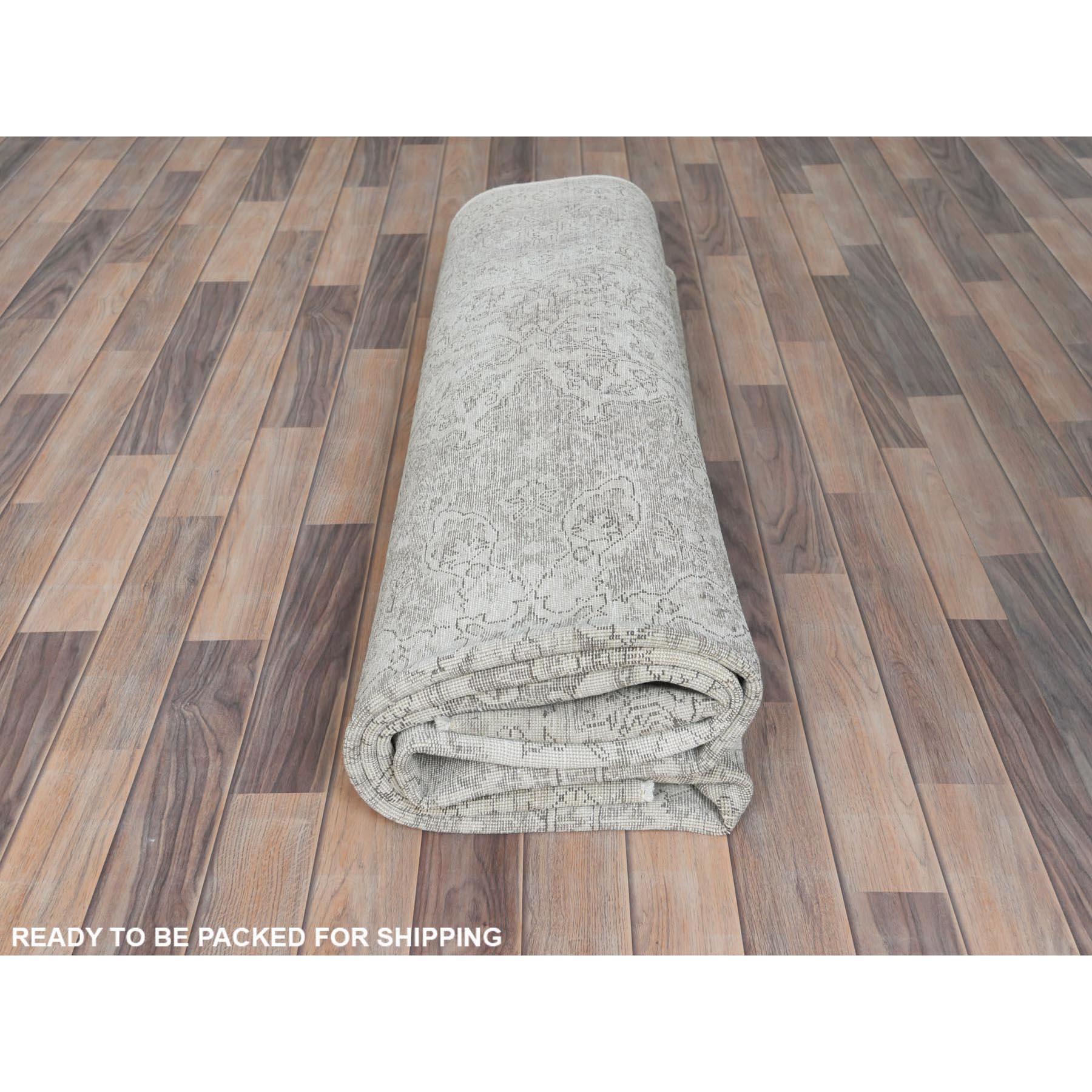 Ivory Worn Wool Hand Knotted Vintage Persian Tabriz Cropped Thin Distressed Rug For Sale 5