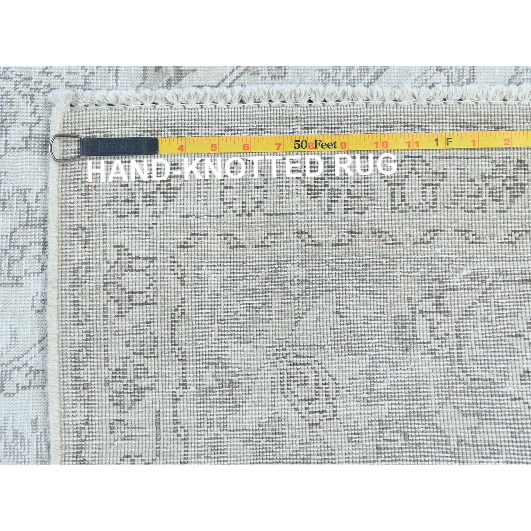 Ivory Worn Wool Hand Knotted Vintage Persian Tabriz Cropped Thin Distressed Rug For Sale 7