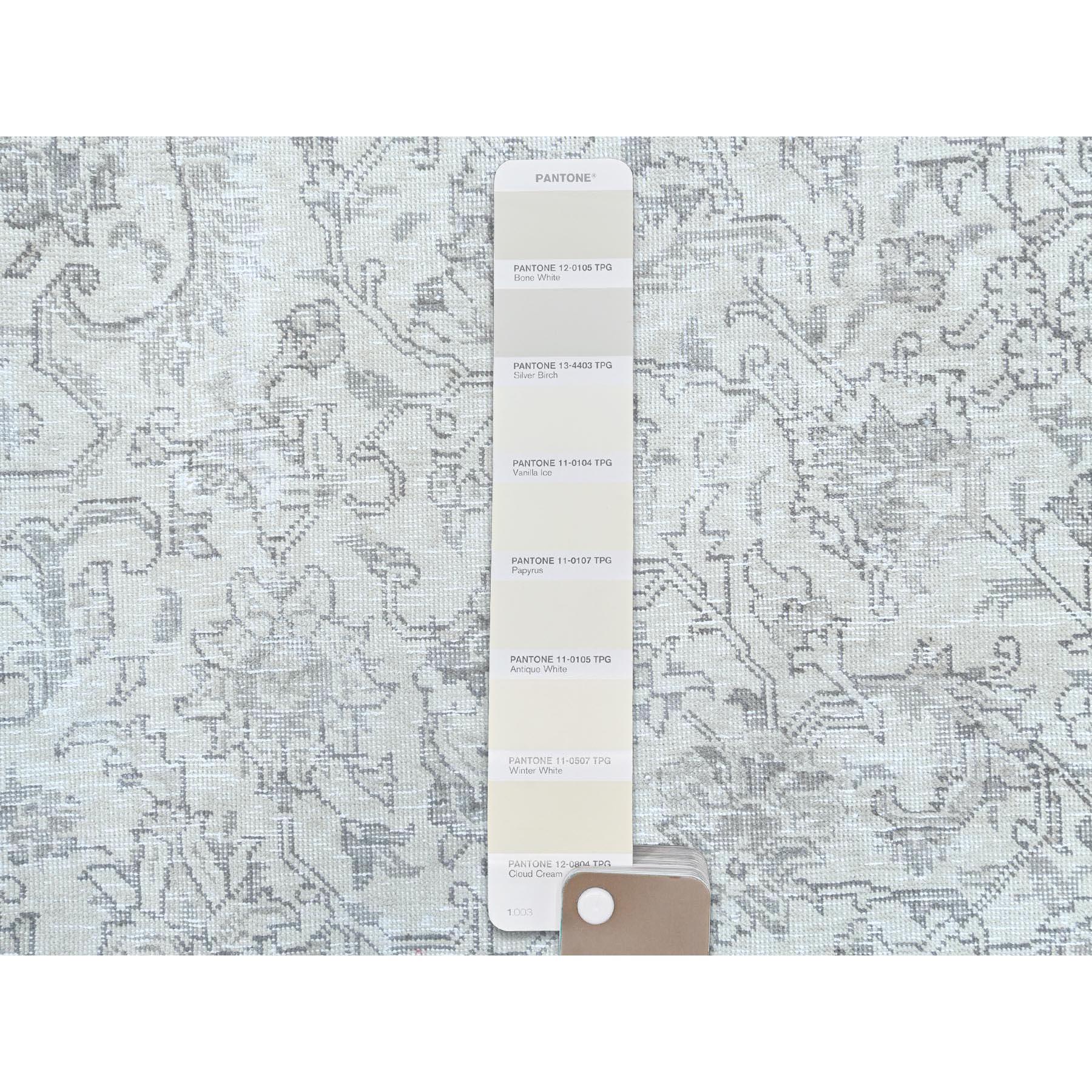 Ivory Worn Wool Hand Knotted Vintage Persian Tabriz Cropped Thin Distressed Rug For Sale 3