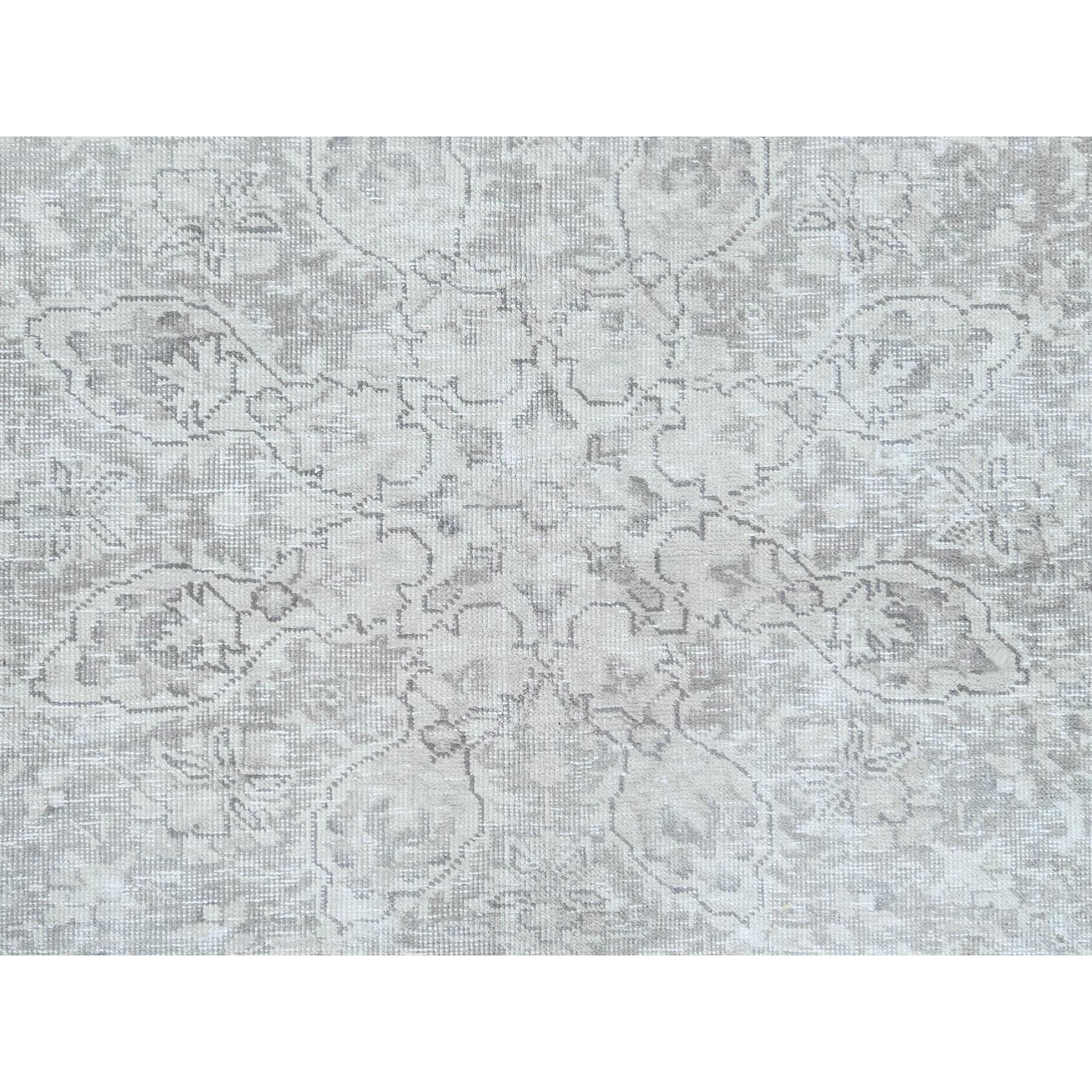 Ivory Worn Wool Hand Knotted Vintage Persian Tabriz Cropped Thin Distressed Rug For Sale 4