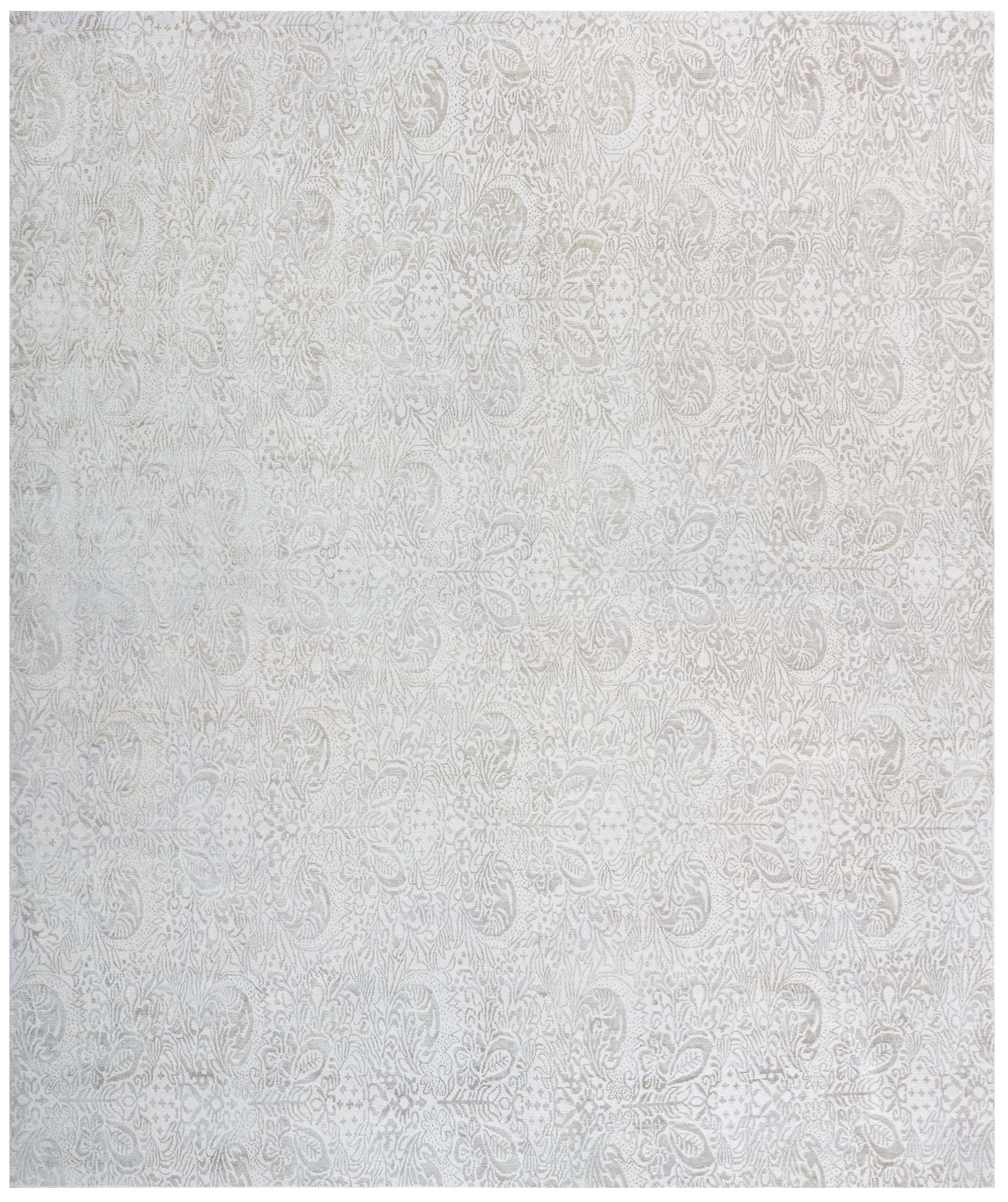 "Ivoryvine" Contemporary Damask Vine Light Gray Silk Carpet by Doris Leslie Blau
