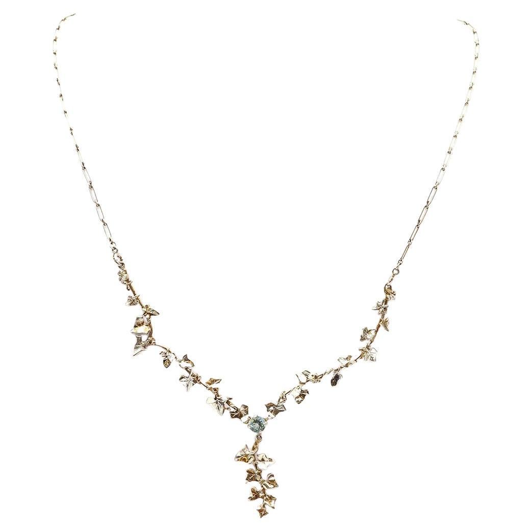 Ivy Art Nouveau 0.45 ct aquamarine necklace in 18k gold and platinum For Sale
