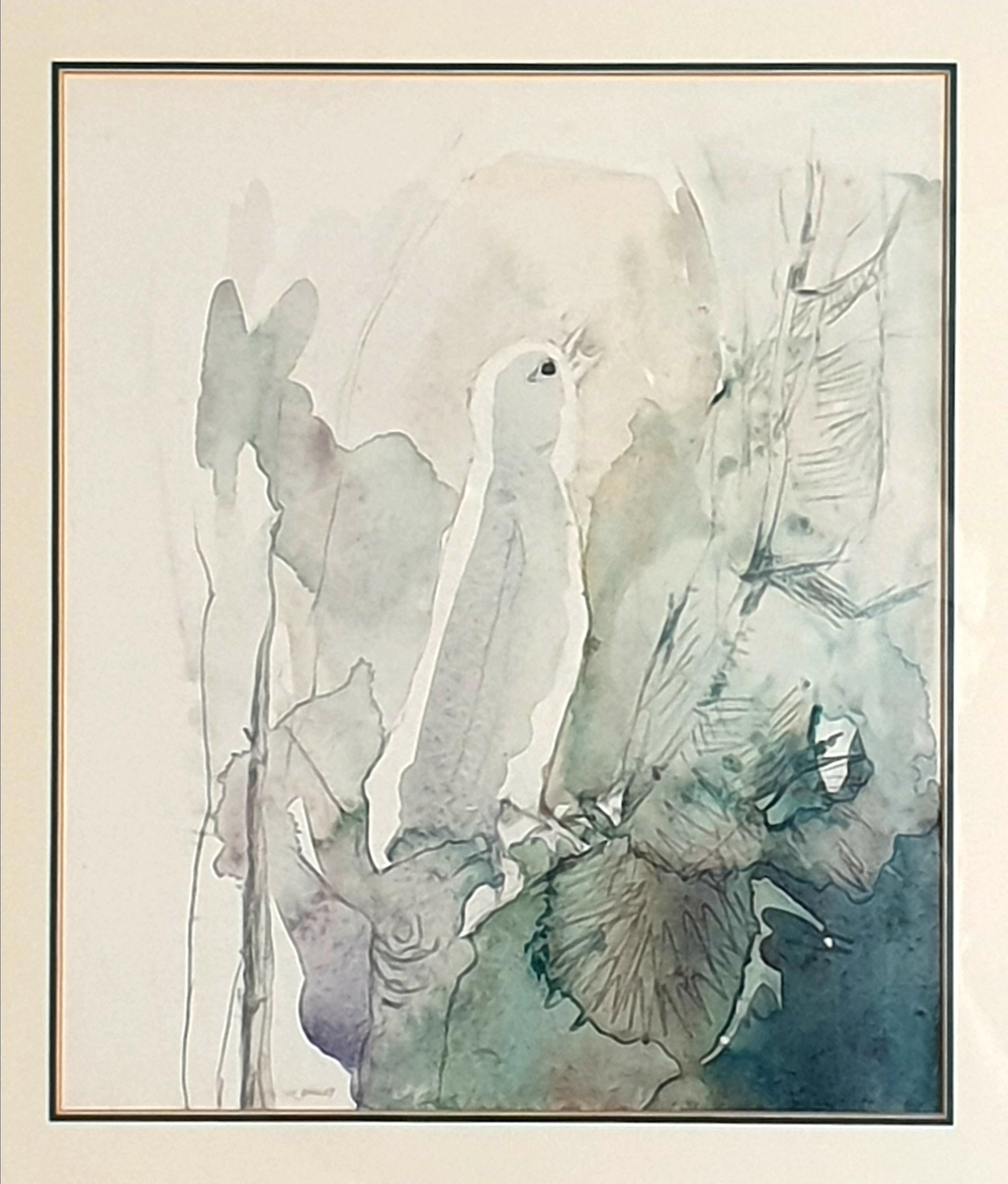 Acquerello su carta di metà secolo raffigurante un uccello canoro. 'Canzoniere effimero' - Painting di Ivy Bailey
