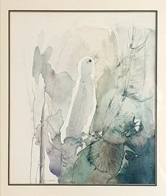 Aquarelle sur papier du milieu du siècle représentant un oiseau chanteur. Chanteuse éphémère