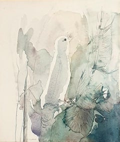 Aquarelle sur papier du milieu du siècle représentant un oiseau chanteur. Chanteuse éphémère