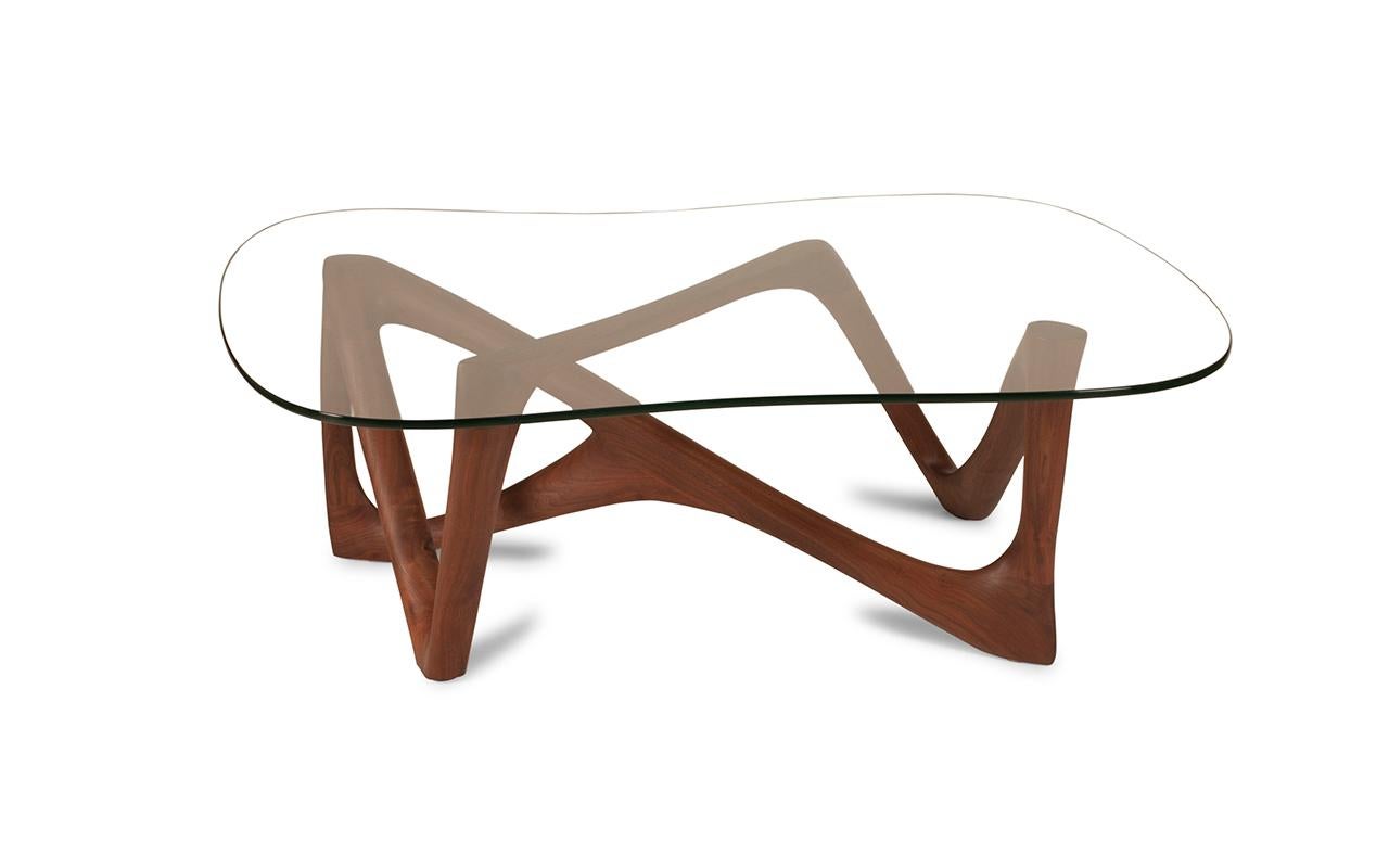 American Ivy Modern Coffee Table in Walnut Wood with 1/2 Tempered Glass  For Sale