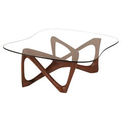 Ivy Modern Coffee Table in Walnut Wood with 1/2 Tempered Glass 