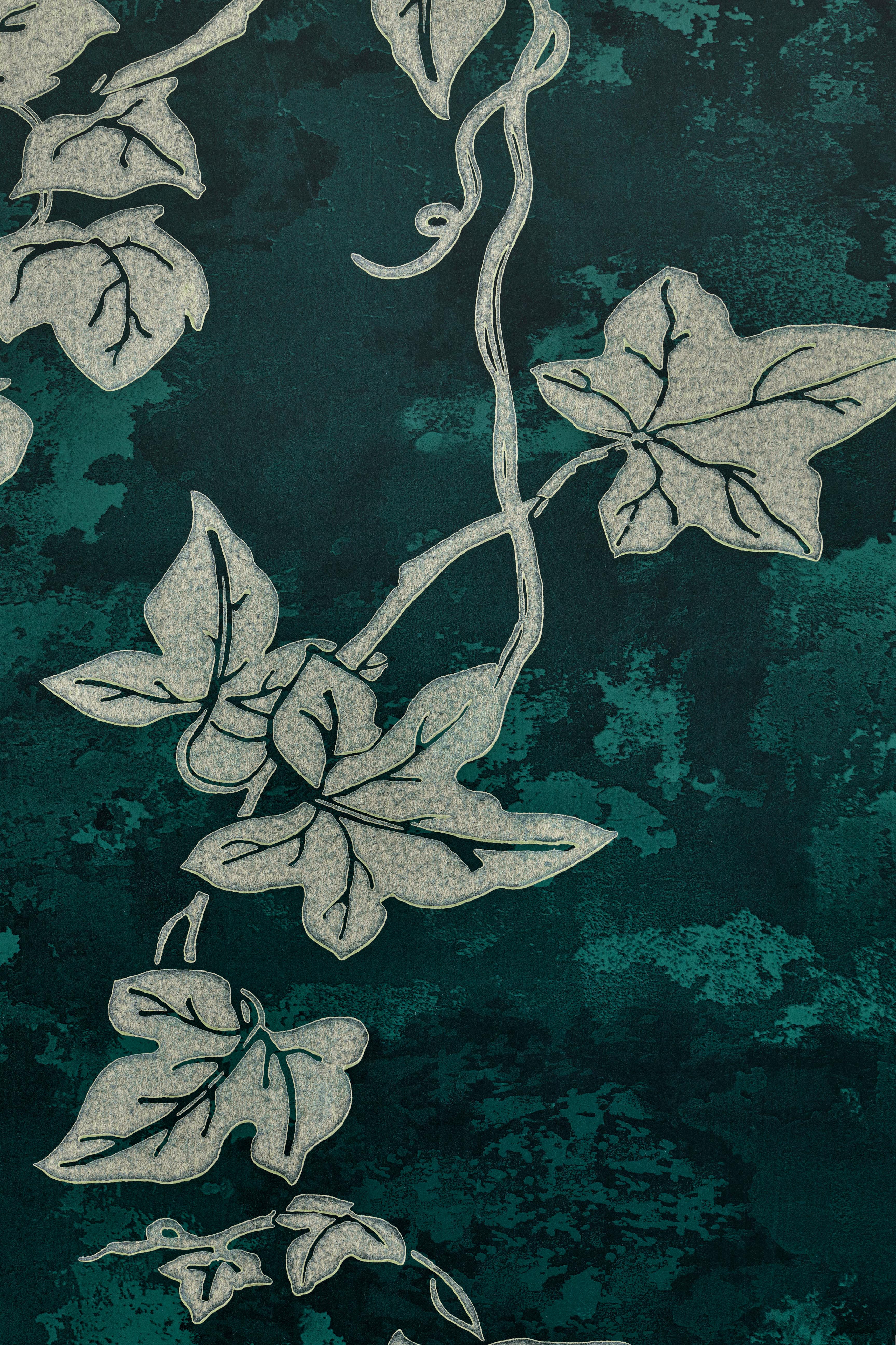 Paper 'Ivy' Contemporary, Traditional Wallpaper in Deep Green For Sale