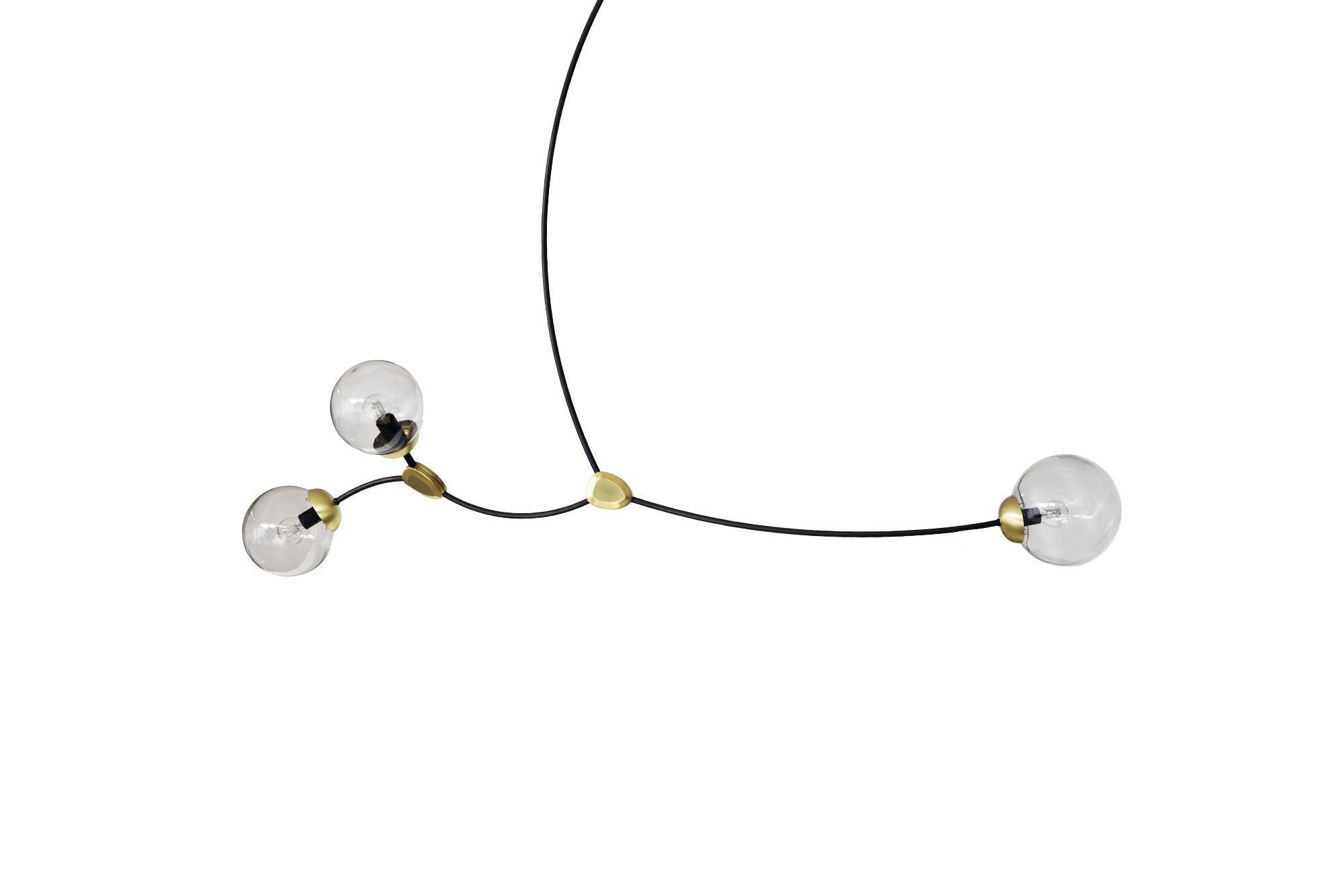 Ivy horizontal 3 lamp by CTO Lighting
Materials: bronze with satin brass details and opal glass shades (also available in smoked glass)
Dimensions: H 35 x W 133 cm

All our lamps can be wired according to each country. If sold to the USA it will