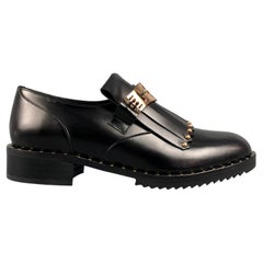 IVY KIRZHNER Size 6.5 Black & Gold Leather Fringe Studded Barnaby Flats