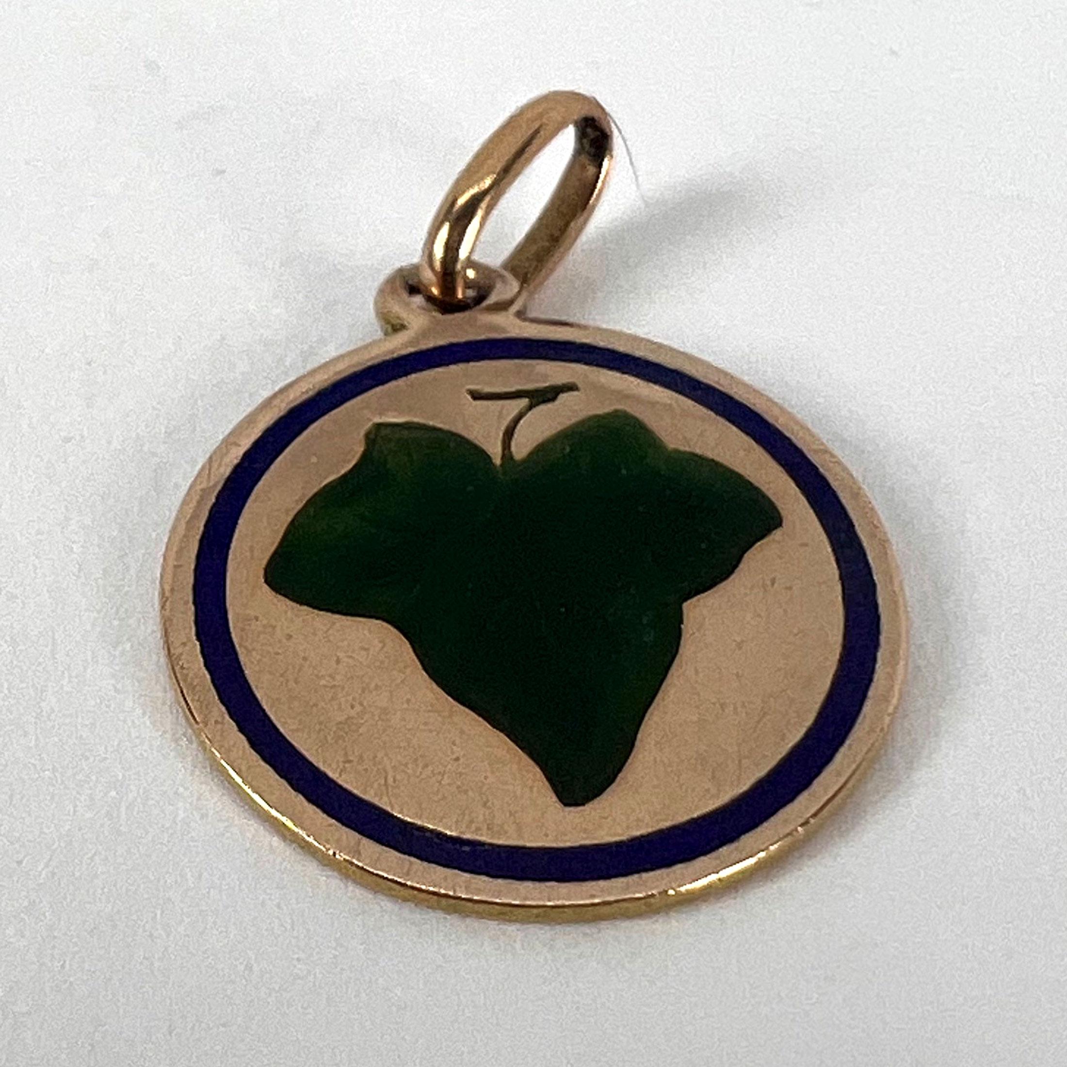 Ivy Leaf 9 Karat Rose Gold Enamel Love Charm Pendant For Sale 8