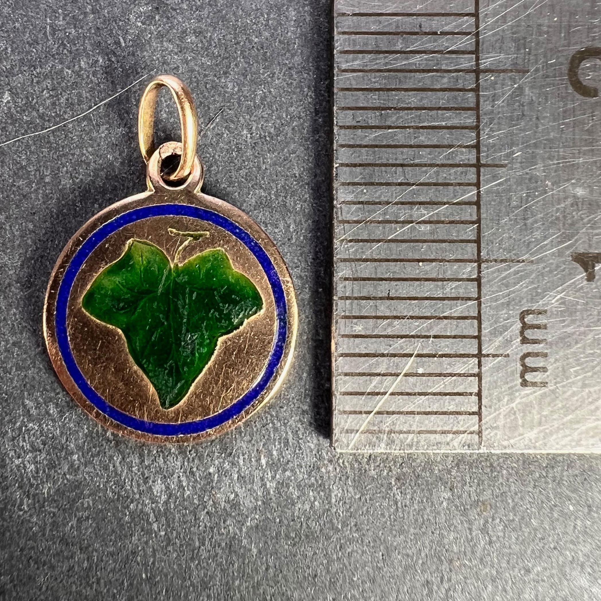 Ivy Leaf 9 Karat Rose Gold Enamel Love Charm Pendant For Sale 5