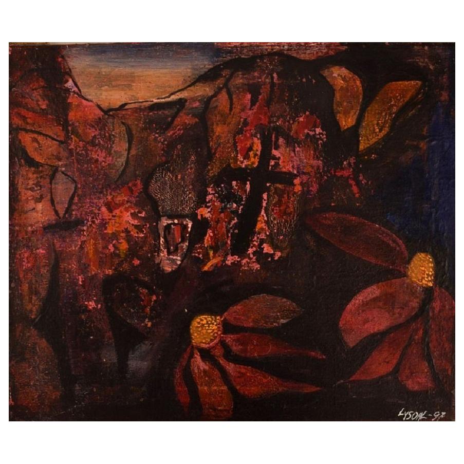 Ivy Lysdal, Acryl auf Leinwand, abstraktes, modernistisches Gemälde, datiert 1997