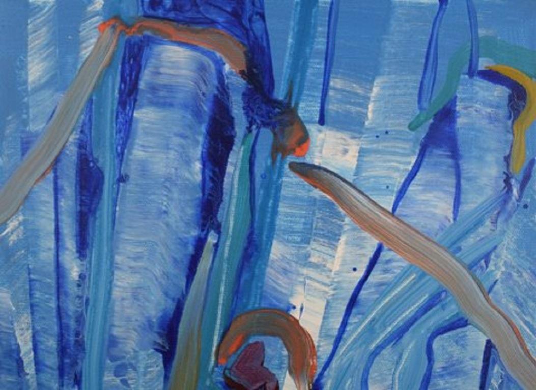 Ivy Lysdal, b 1937. Danish ceramist and painter.
Acrylic on canvas.
Abstract modernist painting. Colorful palette.
Dated 2005
Signed.
Canvas measures: 30 x 30 cm.
Provenance: The artist's own studio.

Educated at The Arts & Craft School in