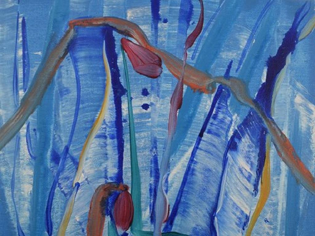 Ivy Lysdal, b 1937. Danish ceramist and painter. 
Acrylic on canvas. 
Abstract modernist painting. Colourful palette.
Dated 2005
Signed.
Canvas measures: 30 x 30 cm.
Provenance: The artist's own studio.

Educated at The Arts and Craft School