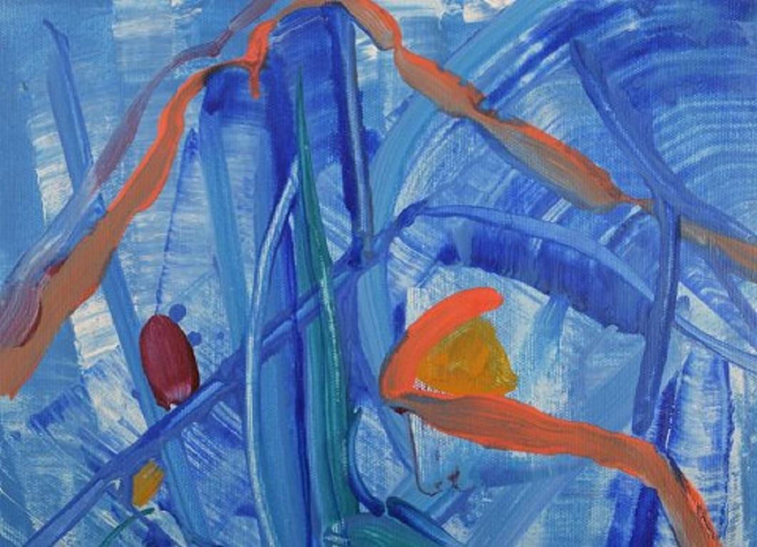 Ivy Lysdal, b 1937. Danish ceramist and painter. 
Acrylic on canvas. 
Abstract modernist painting. Colorful palette.
Dated 2005
Signed.
Canvas measures: 30 x 30 cm.
Provenance: The artist's own studio.

Educated at The Arts and Craft School