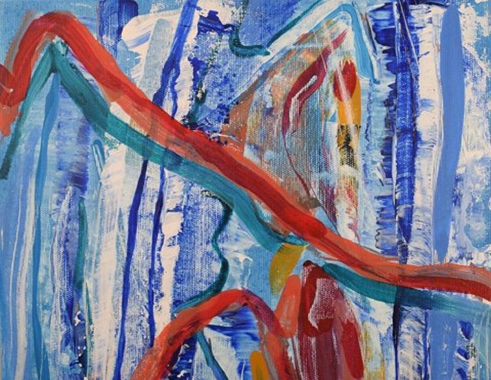 Ivy Lysdal, b 1937. Danish ceramist and painter.
Acrylic on canvas.
Abstract modernist painting. Colorful palette.
Dated 2006
Signed.
Canvas measures: 30 x 30 cm.
Provenance: The artist's own studio.

Educated at The Arts & Craft School in