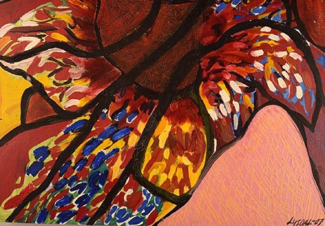 Ivy Lysdal, geboren 1937. Dänischer Keramiker und Maler.
Acryl auf Leinwand.
Abstrakte modernistische Malerei. Bunte Palette.
Datiert 2007.
Unterschrieben.
Maße der Leinwand: 60 x 60 cm.
Provenienz: Aus dem Atelier des Künstlers.

Ausbildung