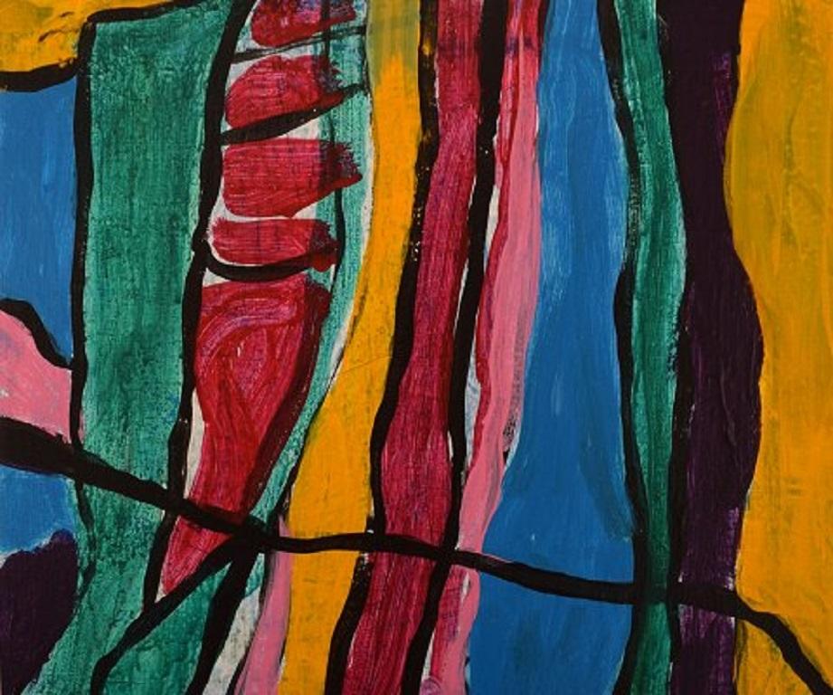 Ivy Lysdal, b 1937. Danish ceramist and painter.
Acrylic on canvas.
Abstract modernist painting. Colorful palette.
Dated 2007
Signed.
Canvas measures: 46 x 38.5 cm.
Provenance: The artist's own studio.

Educated at The Arts & Craft School in