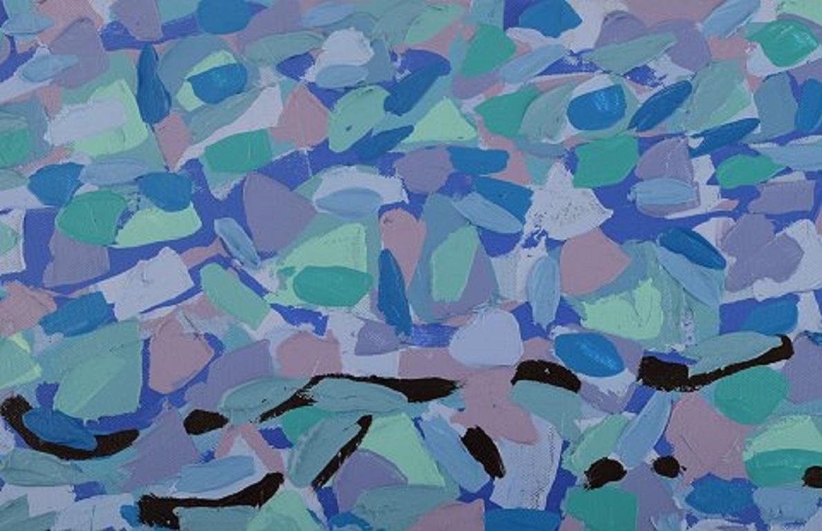 Ivy Lysdal, geboren 1937. Dänischer Keramiker und Maler.
Acryl auf Leinwand.
Abstrakte modernistische Malerei. Bunte Palette.
Datiert 2013.
Unterschrieben.
Maße der Leinwand: 50 x 40 cm.
Provenienz: Aus dem Atelier des Künstlers.

Ausbildung