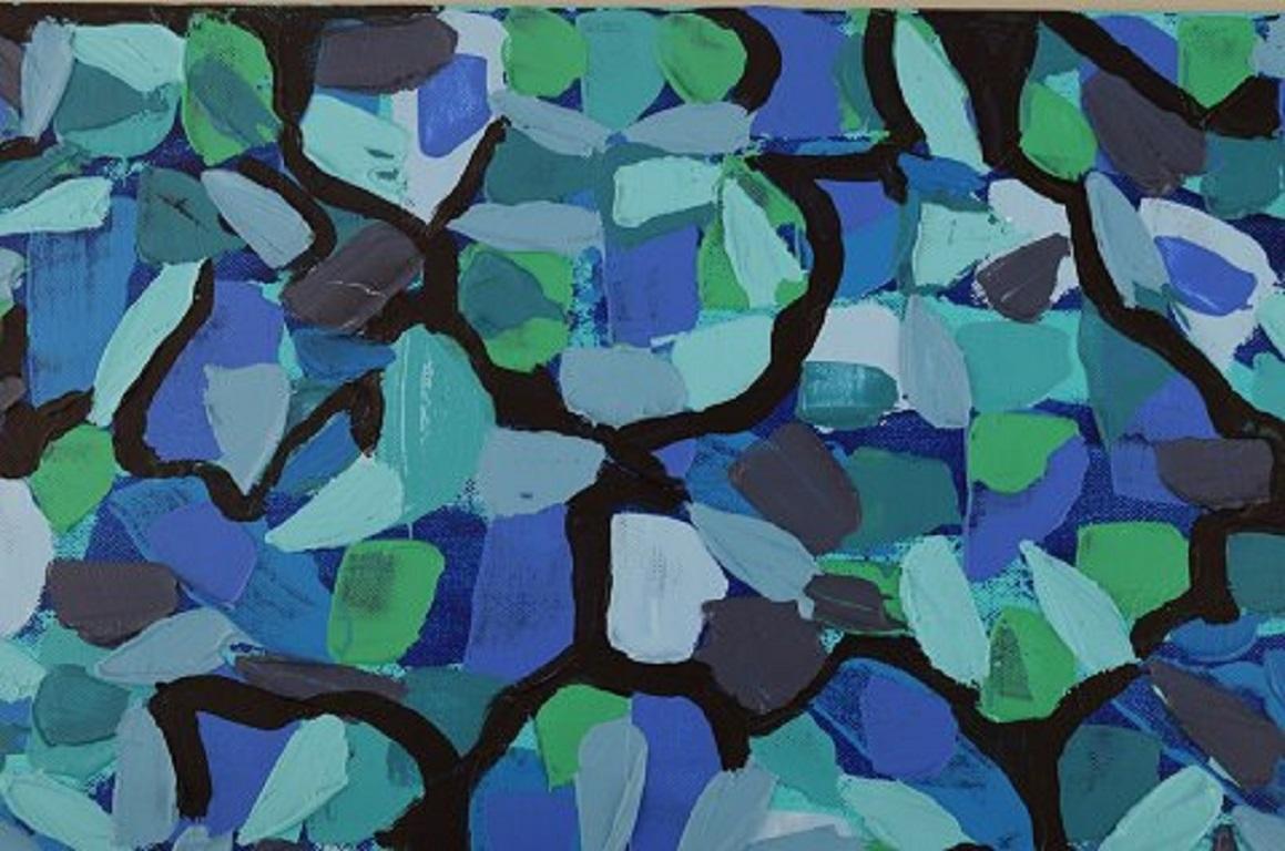 Ivy Lysdal, b 1937. Danish ceramist and painter.
Acrylic on canvas.
Abstract modernist painting. Colourful palette.
Dated 2013.
Signed.
Canvas measures: 50 x 40 cm.
Provenance: The artist's own studio.

Educated at The Arts & Craft School in