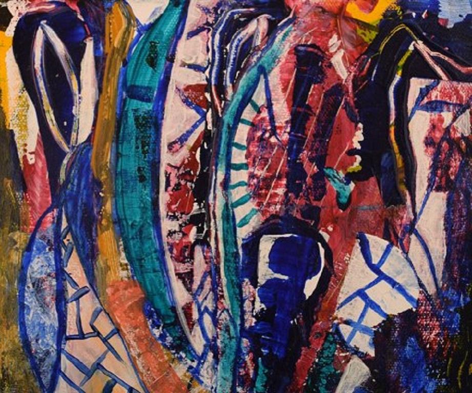 Ivy Lysdal, n. 1937. Ceramista y pintor danés. 
Acrílico sobre lienzo. 
Pintura modernista abstracta. Paleta de colores.
Finales del siglo XX.
Medidas del lienzo: 20 x 20 cm.
Firmado al dorso.
Procedencia: El propio estudio del