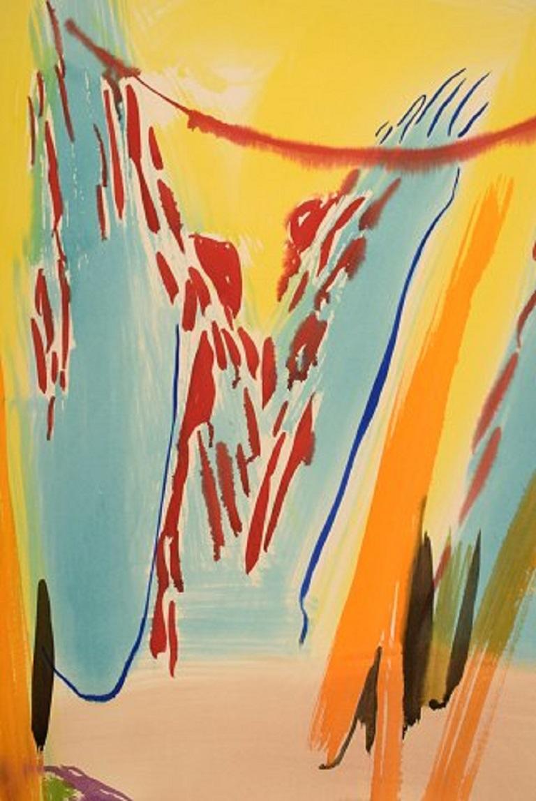 Ivy Lysdal, née en 1937. Céramiste et peintre danois. 
Gouache sur carton. 
Peinture moderniste abstraite. Palette de couleurs.
 Fin du 20e siècle.
Mesures : 100 x 70 cm.
Provenance : Atelier de l'artiste lui-même.

A suivi une formation à