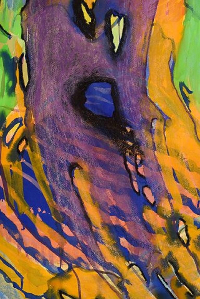 Ivy Lysdal, b 1937. Danish ceramist and painter. 
Gouache on cardboard. 
Abstract modernist painting. Colorful palette.
Dated 1991.
Signed.
Measures: 100 x 70 cm.
Provenance: The artist's own studio.

Educated at the Arts & Craft School in