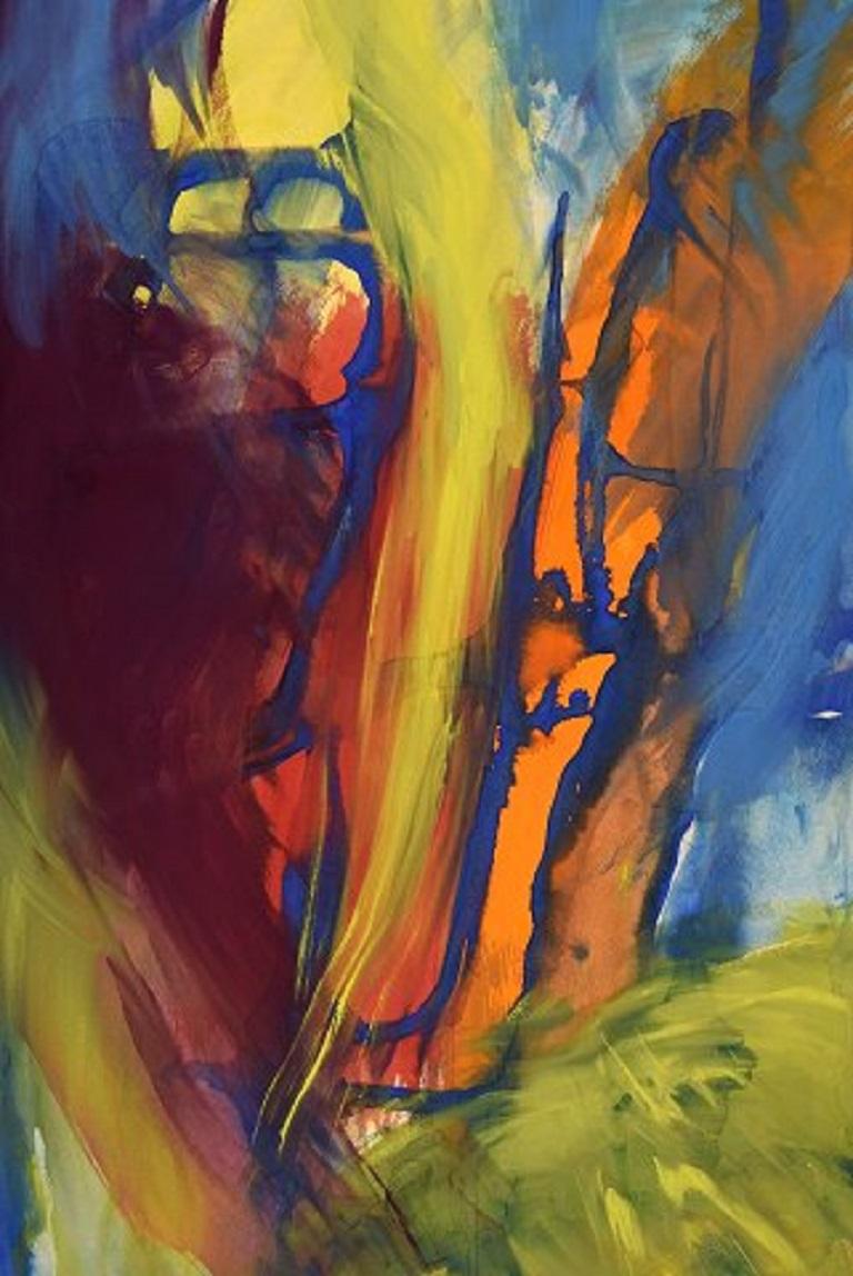 Ivy Lysdal, b 1937. Danish ceramist and painter. 
Gouache on cardboard. 
Abstract modernist painting. Colorful palette.
Dated 1992
Signed.
Measures: 100 x 70 cm.
Provenance: The artist's own studio.

Educated at the Arts & Craft School in