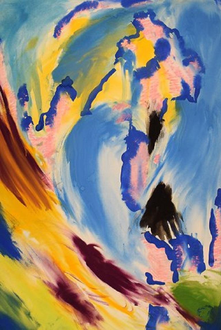 Ivy Lysdal, geboren 1937. Dänischer Keramiker und Maler. 
Gouache auf Karton. 
Abstrakte modernistische Malerei. Bunte Palette.
Datiert 1992
Unterschrieben.
Maße: 100 x 70 cm.
Provenienz: Aus dem Atelier des Künstlers.

Ausbildung an der