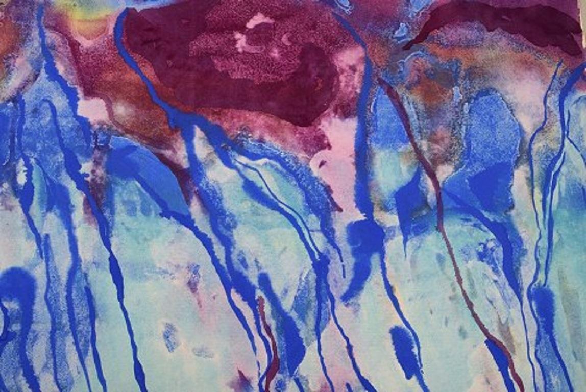Moderno Ivy Lysdal, nato nel 1937, Guazzo su cartone, Pittura astratta modernista in vendita