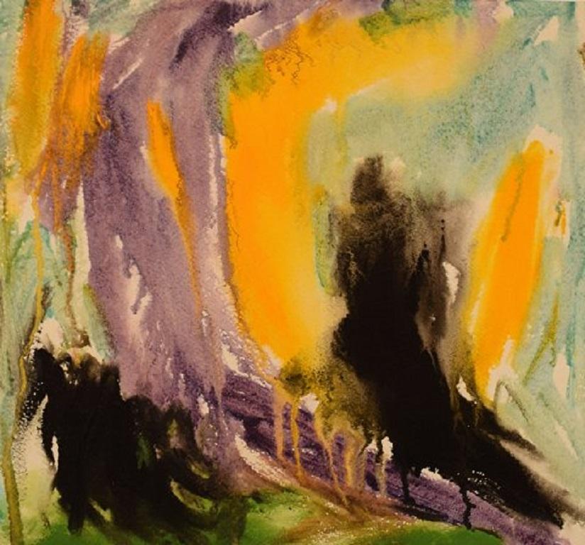Ivy Lysdal, geb. 1937, Gouache auf Papier, abstraktes modernistisches Gemälde, datiert 1992 (Moderne) im Angebot