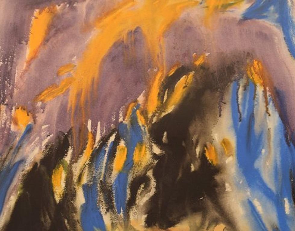 Ivy Lysdal, Gouache auf Papier, abstraktes modernistisches Gemälde, datiert 1992 (Moderne) im Angebot