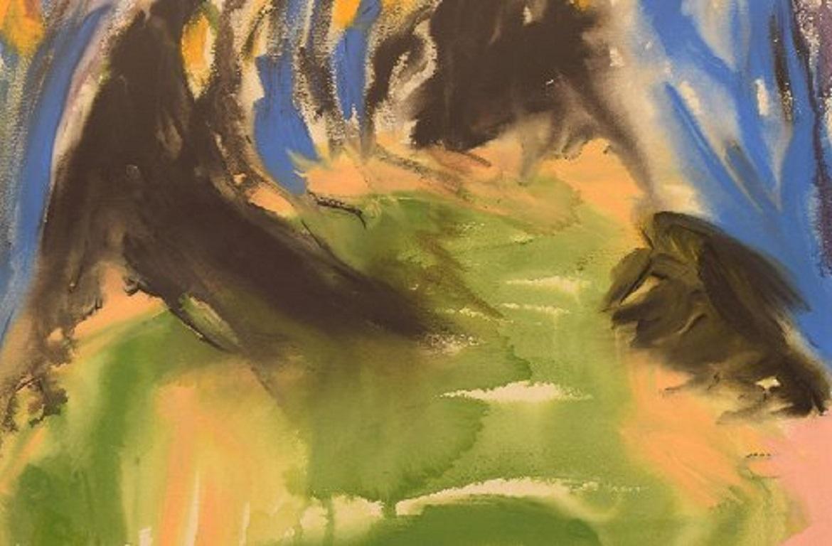 Ivy Lysdal, Gouache auf Papier, abstraktes modernistisches Gemälde, datiert 1992 (Dänisch) im Angebot