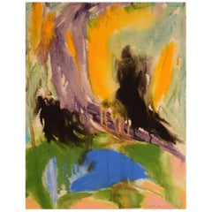 Ivy Lysdal, nato nel 1937, Guazzo su carta, Pittura astratta modernista, datato 1992