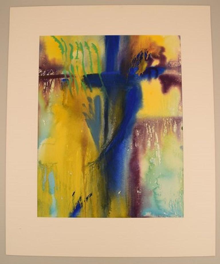 Ivy Lysdal, geboren 1937. Dänischer Keramiker und Maler. Gouache auf Papier. Abstrakte modernistische Malerei. Bunte Palette. Datiert 1996
Sichtbare Abmessungen: 57 x 45 cm.
Abmessungen insgesamt: 78 x 64 cm.
Unterschrieben.
Provenienz: Aus dem