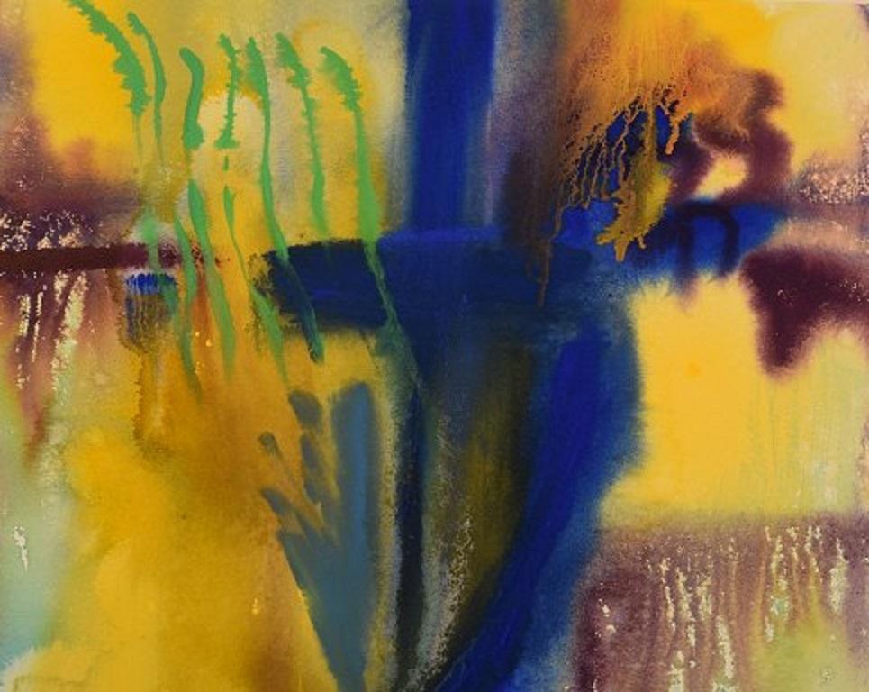 Ivy Lysdal, Gouache auf Papier, abstraktes modernistisches Gemälde, datiert 1996 (Moderne) im Angebot