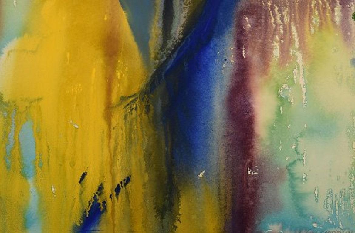Ivy Lysdal, Gouache auf Papier, abstraktes modernistisches Gemälde, datiert 1996 (Dänisch) im Angebot