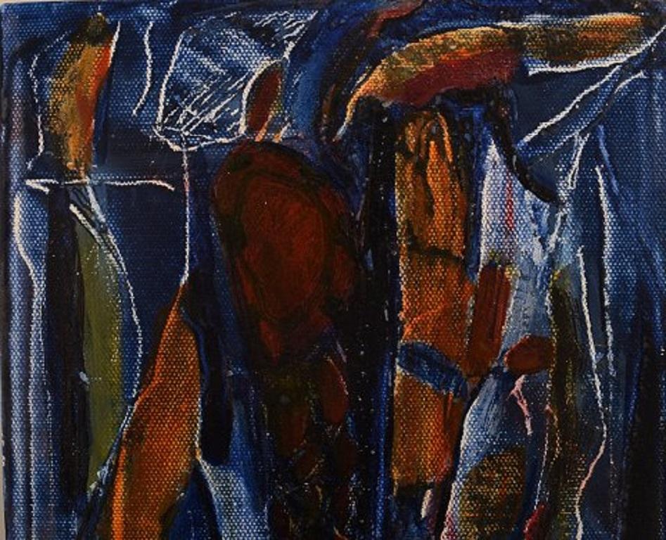 Ivy Lysdal, b 1937. Danish ceramist and painter. 
Oil on canvas. 
Abstract modernist painting. Powerful color palette.
Dated 2006.
Canvas measures: 20 x 20 cm.
Signed on the back.
Provenance: The artist's own studio.

Educated at The Arts