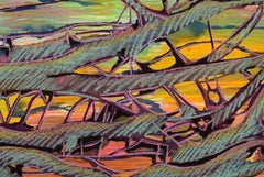 Ivy Lysdal, Gouache und Ölkreide auf Karton, abstraktes modernistisches Gemälde