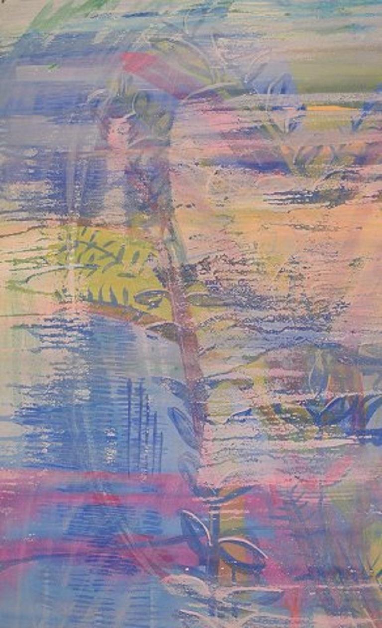 Ivy Lysdal, Gouache und Ölkreide auf Karton, abstraktes modernistisches Gemälde (Moderne) im Angebot