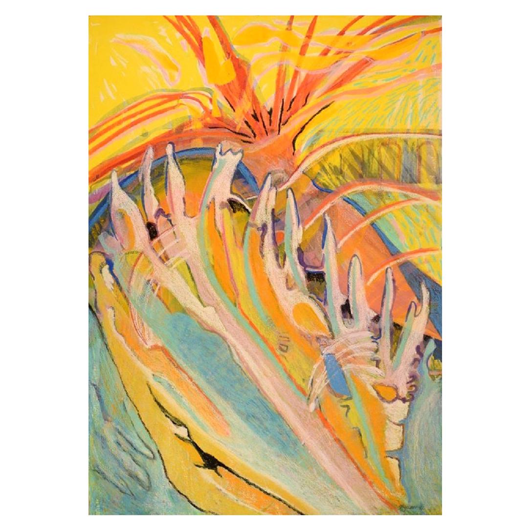 Ivy Lysdal, gouache et crayon à l'huile sur carton, peinture moderniste abstraite